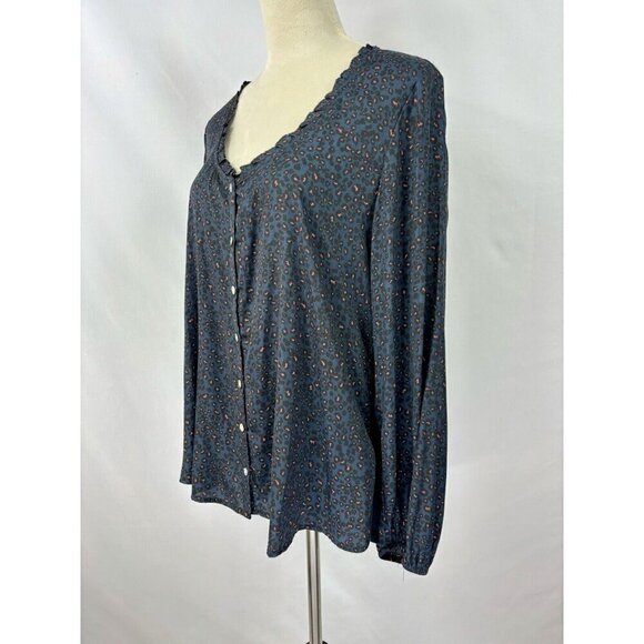 Dolan Anthropologie Marilyn Blouse Top Dark Blue Grey Black Animal Leopard Print - Picture 11 of 11